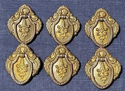 Vintage Victorian Fleur-de-lis Drop Ring Pressed Metal Drawer Pulls Set Of 6 • $19.99