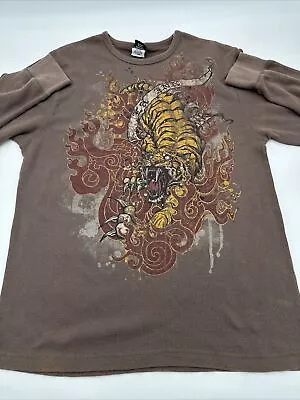 LA Ink Long Sleeve Shirt Men X-Large Brown Graphic Print Tiger…#6309 • $19.99