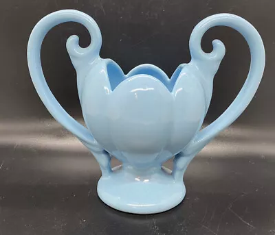 Vtg Camark USA Arkansas Art Pottery Vase Trophy Style Double Handles Blue #505 • $24