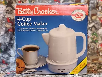 VINTAGE BETTY CROCKER 4 CUP COFFEE MAKER (BC1701) White! BOXED TESTED • $23.99