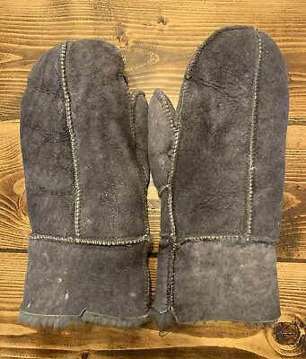 Vintage 100% Sheepskin Suede Leather Shearling Mittens Winter Gloves • $28.50