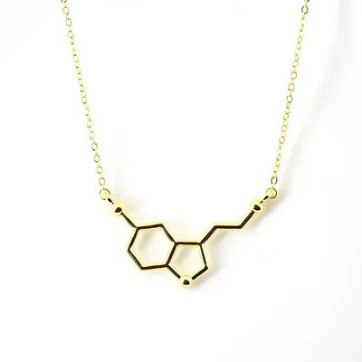 Gold Science Serotonin DNA Molecule Pendant Chemistry Biology Women Jewelry Gift • $21.99