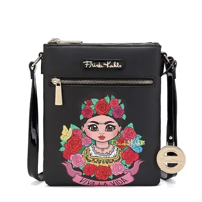$55 • Buy Frida Kahlo Cartoon Flower Collection Crossbody Bag - Black/Black