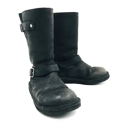 $63.97 • Buy Ugg Australia Kensington Buckle Moto Boots Black Leather Womens Size 7