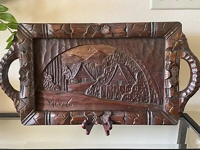 Vintage Mexico Hand Carved Folk Art Wood Tray • $45