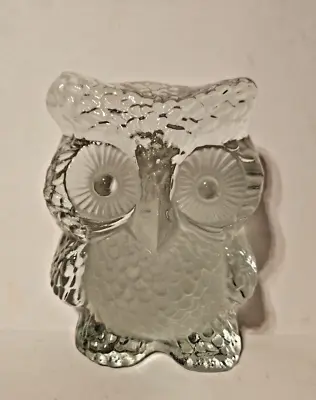 Vintage VIKING GLASS Frosted & Clear Heavy 5 1/2  OWL Bookend / Paperweight • $9.99