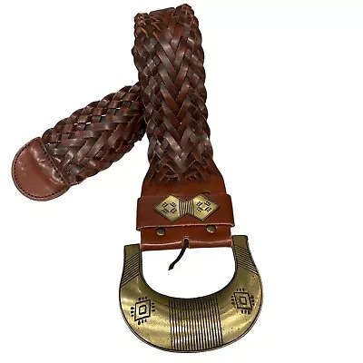 CAbi Sz L 2. 1/4” Wide Brown Woven Braided Leather Waist Belt Tribe Boho Hippie • $34.99