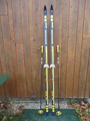 Vintage Snow Skis 81  Long Black Yellow Color Finish With BAMBOO SKI POLES • $61.29