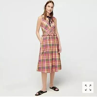 J. Crew Re-Imagined Midi Shirtdress Plaid W/ Pockets And Removable Bow Tie Sze 6 • $39.99