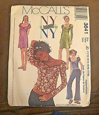 McCalls 3641 NY Junior NY Flared Pants Sweetheart Puff Sleeve Top Dress Sz M_XL • $19.99