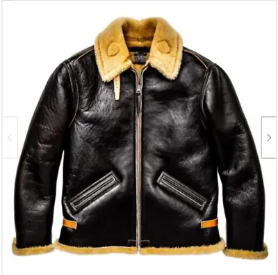 Mens Aviator RAF B3 Pilot Flying Bomber Real Shearling Sheepskin Leather Jacket • $194.99