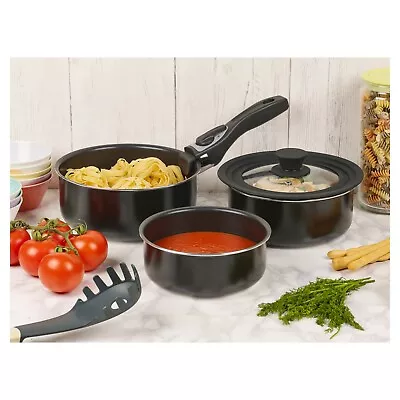 5 Piece Ceramic Cookware Saucepan Set With Detachable Handle And Lid Induction • £31.99