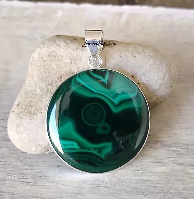 Round Gemstone Malachite Pendant 925 Sterling Silver Neck Jewelry MO5261 • $14.42