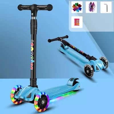 Kids Scooter 3 Wheels Foldable Slider Toddler Toy Adjustable Height Flashing LED • $38.99