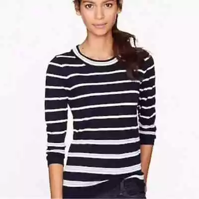 J.Crew Lightweight Sweater Merino Wool Women S Navy Blue Striped Preppy Nautical • $22.95