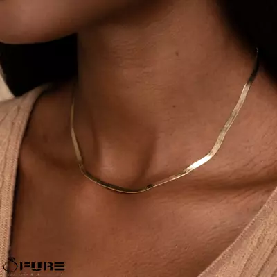 £3.99 • Buy Unisex 14K Gold Snake Chain Herringbone Stainless Steel Silver Choker Necklaces