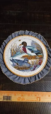 Vintage Duck Fabric Hoop Lace Wall Art Hanging Mallard  Birds Set Of 2 Pheasant  • $20