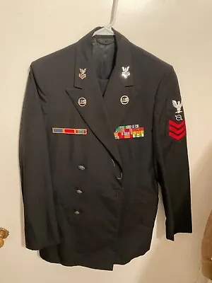 Military Dress Uniform Navy Black With Pants Jacket Vintage • $39.99