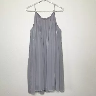 Milly Size Medium Pleated Swing Dress Light Gray Shift Sleeveless Lined Zipper • $29.73