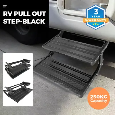 Double/Single Caravan Step Black Pull Out Folding Aluminium Off Road RV Trailer • $229