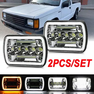 Pair 5X7 7x6  LED Headlight Hi/Low Beam DRL For Jeep YJ XJ Mitsubishi Mighty Max • $48.98