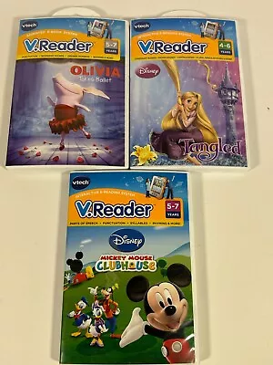 Lot Of 3 VTech V Reader Learning System Games Disney Olivia  Mickey TESTED • $16.79