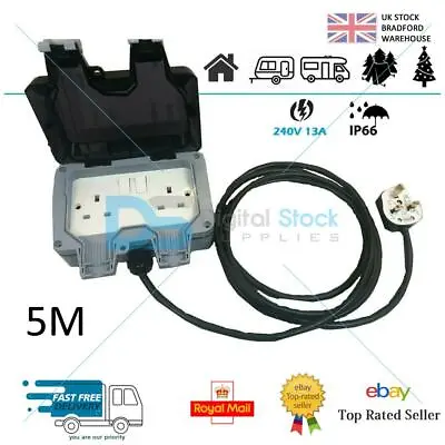 £15.99 • Buy Outdoor IP66 Garden Extension Lead Socket Box IP66 Rated 1m To 25m Black Cable