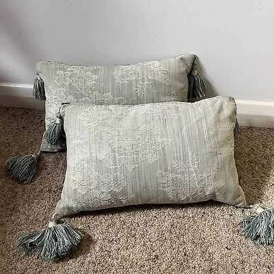 Laura Ashley Duck Egg Blue Feather Down Floral Cushions Rectangular 16” X 10” • £19.95