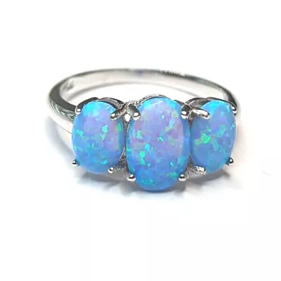 Blue Lab Opal Triple Oval Wide Fire Ring 925 Sterling Silver Band  NEW • $18.95
