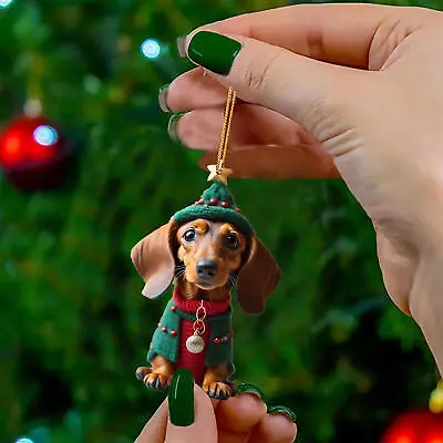 Merry Christmas Dachshund Pendant Ornament Xmas Tree Dog Hanging Decoration 7Pcs • $12.45