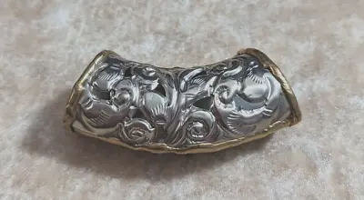 Scarf Jewelry Tube Slide Raised Floral Design Silvertone Brass Accessory • $11