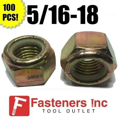 (Qty 100) 5/16-18 Grade 8 Nylon Insert Lock Nuts Nylock Yellow Zinc Plated • $16.79