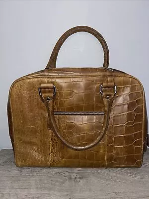 M&S Men’s Luxury Leather Weekend Travel Luggage Bag Croc Effect Tan • £35