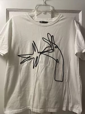 Zara. Woman’s White T-shirt Crew Neck Ssleeve.Sz XL-L  In Portugal • $6