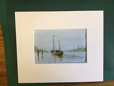 Original Miniature Watercolour Of A Fishing Boat In Harbour • £7.50