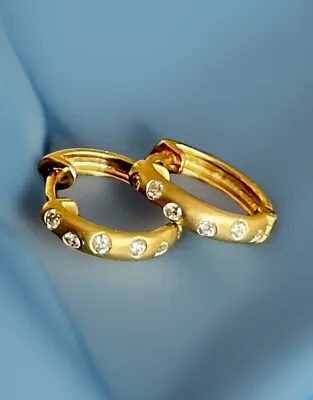 Cervin Blanc Diamond Hoop Earrings 18ct Yellow Gold Scatter Huggies Sleepers 750 • £589