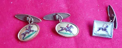 Vintage 1930s Art Deco Gents Gilt Oval Cufflinks Horseracing Jockey Rectangle • £44.99