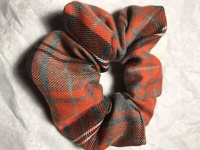 Handmade Orange And Grey Tartan Hair Scrunchie Bobble • £2.90