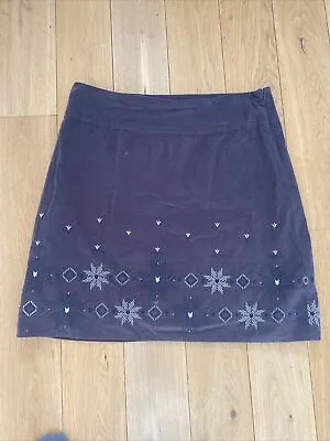 LAURA  ASHLEY SIZE 18 Grey Needlecord Skirt Embroidered Lined Knee Length • £18.99