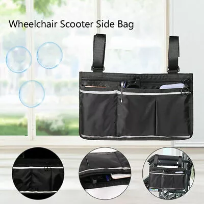 Wheelchair Side Back Bag Armrest Pouch Walker Organizer Pocket Storage Pannier • $16.69