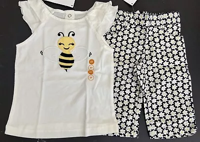 $32.99 • Buy NWT Girls 2T Gymboree “BEE CHIC” Cotton White BUMBLEBEE Wings TOP & CAPRIS 2pc