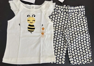 $32.99 • Buy NWT Girls 2T Gymboree “BEE CHIC” Cotton White BUMBLEBEE Wings TOP & CAPRIS 2pc