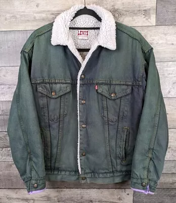 Vintage Levi's Trucker Denim Jacket Sherpa Press Stud Mens Size S Repaired 1980s • £39.99