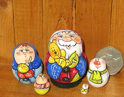 Nesting Russian Dolls Matryoshka Tiny 5 Father Christmas Santa Frost Snowman • £19.94