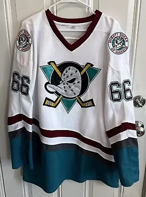 The Mighty Ducks Gordon Bombay #66 Movie Hockey Jersey XL White Stitched • $25