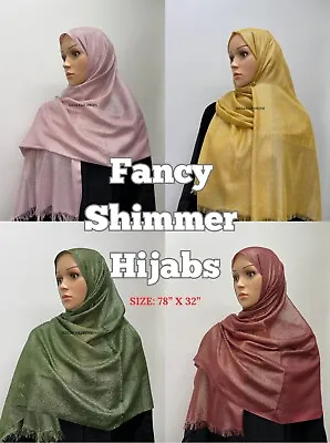 Women’s Large Fancy Shimmer Hijab Scarf Wrap Lightweight Viscose Full Coverage • £17.35