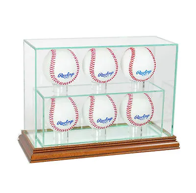 New 6 Baseball Upright Glass Display Case UV  Free Shipping Walnut Molding   • $85.07