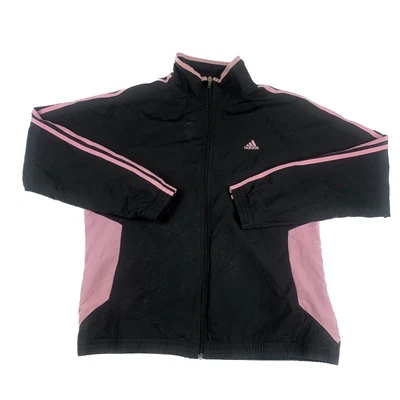 $29.99 • Buy Adidas Womens Track Jacket Black Pink Windbreaker Full Zip Size XL