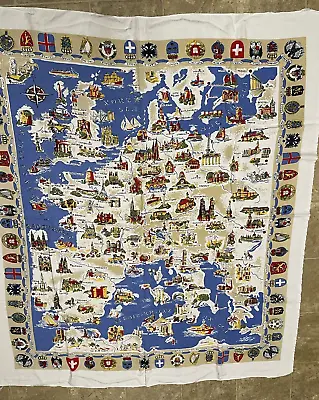 Europe Map Tablecloth Souvenir Antique Vintage Germany 54 X48 Heraldic Crests • $9.99