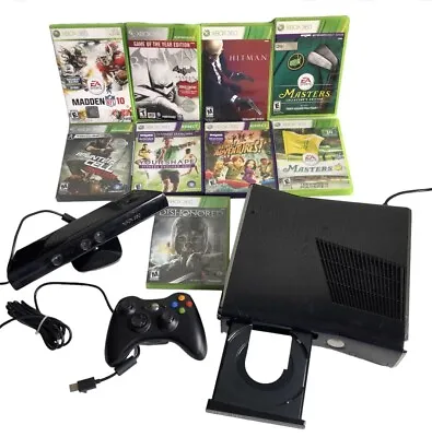 $50 • Buy Microsoft Xbox 360 S Slim Black Console Model 1439 Bundle With Kinect And Games